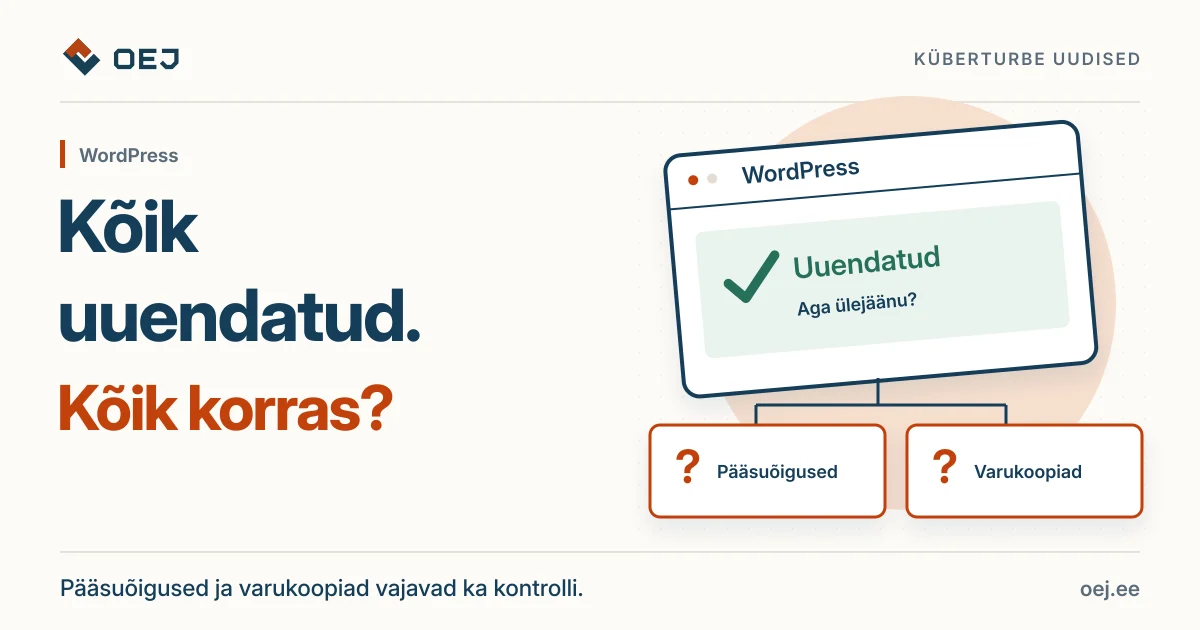 WordPressi uuendusteate kõrval on pääsuõiguste ja varukoopiate küsimärgid. Kõik uuendatud. Kõik korras?